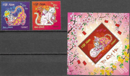 VIETNAM, 2022, MNH, CHINESE NEW YEAR, YEAR OF THE CAT, 2v+S/SHEET - Chinese New Year