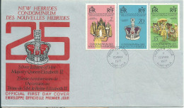 NOUVELLES HEBRIDES 107c SUR 2 PLIS ( LEGENDES FRANCAIS ET ANGLAIS ) DU 25eme JUBILE REINE DE 1977 LETTRE COVER - FDC