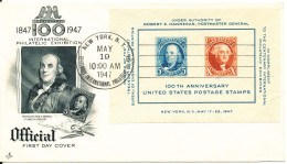 USA FDC 19-5-1947 Miniature Sheet Philatelic Exhibition With ArtCraft Cachet Hinged Marks On The Backside Of The Cover - 1941-1950