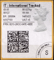 GRAN BRETAGNA - LABELS - TARGHETTA INTERNATIONAL TRACKED - VIAGGIATA - Dienstmarken