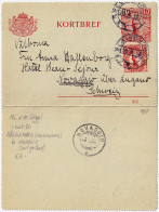 SUÈDE / SWEDEN - 1913 - Letter-Card Mi.K10 10ö Red (d.912) Uprated Facit 82 Used From HELSINGBORG To SWITZERLAND - Ganzsachen