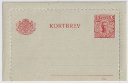 SUÈDE / SWEDEN - 1915 - Letter-Card Mi.K13 10ö Red (d.215) Unused - Very Fine - Entiers Postaux