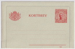 SUÈDE / SWEDEN - 1915 - Letter-Card Mi.K13 10ö Red (d.715) Unused - Very Fine - Entiers Postaux