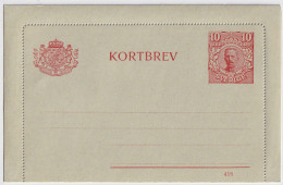 SUÈDE / SWEDEN - 1918 - Letter-Card Mi.K13 10ö Red (d.418) Unused - Very Fine - Entiers Postaux