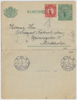 SUÈDE / SWEDEN - 1919 - Letter-Card Mi.K11 5ö Green (d.1016) +Facit 82 From VISBY To STOCKHOLM - Entiers Postaux