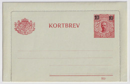 SUÈDE / SWEDEN - 1919 - Letter-Card Mi.K16 10/12ö Red (d.319) T.I Thick "10" On Greish Card - Unused - Very Fine - Postal Stationery