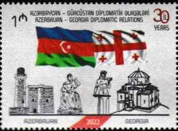 AZERBAIJAN, 2022, MNH, ART, DIPLOMATIC RELATIONS WITH GEORGIA, FLAGS, ARCHITECTURE, 1v - Stamps