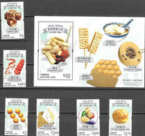 HONG KONG, 2021, MNH, FOOD, LOCAL SNACKS, SEAFOOD,FISHBALLS, SQUID,  SWEETS, VEGETABLES, 6v+S/SHEET - Alimentation