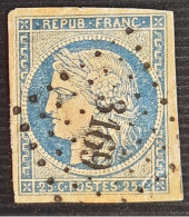 France - Yv - N° 4b - 1850 - CERES - 25c Bleu Sur Jaune - Oblitéré "3169" - - 1849-1850 Ceres