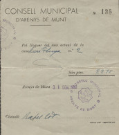 Documento Del "Consell Municipal D'Arenys De Munt", Con Sello Del Mismo. Año 1937. - Republikeinse Censuur