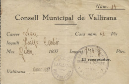 Documento Del "Consell Municipal De Vallirana" Con Sello Del Mismo Y Otro "Acció Catalana - Republicana", Año 1937. - Republikeinse Censuur