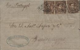 Ø 177(3) En Carta De Valencia A Buenos Aires (Argentina), El 17/4/1877. Mat. Rombo De Puntos Con Estrella. - Lettres & Documents