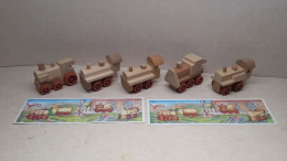 1997 Ferrero - Kinder Surprise - K97 115, 116, 117 & 118 Wooden Locomotives + 2 BPZ's - Monoblocs