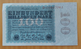 Germany 1923 - 100 Millionen Mark - Reichsbanknote - No D.09947063 - P# 107a - Near UNC - 100 Mio. Mark