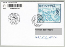 Schweiz / Helvetia 2000, Brief Einschreiben Ersttag Stickereimarke NABA St. Gallen - Lützelflüh - Textile