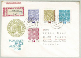 DDR 1974, Brief Einschreiben Auma - Basel (Schweiz), Plauener Spitze, Sticken / Broderie / Embroidery - Textile