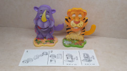 1997 Ferrero - Kinder Surprise - K97 43 & 44 - Tiger And Rhinoceros - Complete Set + 2 BPZ's - Monoblocs