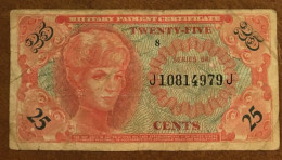USA MPC 25 Cents Military Payment Series 641 VF Banknote Note 1964 Using In Vietnam Viet Nam - Plate # 8 / 2 Photos - 1965-1968 - Serie 641