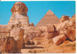 Egypt Postcard Sent To Denmark (Giza The Great Sphinx And The Pyramid Of Kephre) - Sphynx