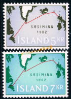 Iceland 1962 Maps Atlantic Telephone Cable Map Science Technology Telephones Communication Geography Places Stamps MNH - Ungebraucht