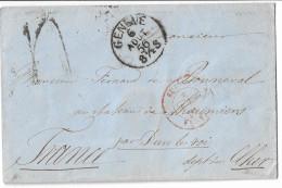 1856. Env. Sans Corresp. 1856 Genève SUISSE (Dateur Noir) - Pass. Front. Càd Berne Rouge (Chiffre 4 Et 5) à Dest. FRANCE - Ohne Zuordnung