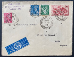 Lettre Entier La Marseillaise De RUDE + Compléments Iris Et Paix Oblitérés " PARIS GARE DU NORD PROVINCE A " Pour ALGER - Standard Covers & Stamped On Demand (before 1995)