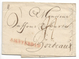 1817. LAC Complète Cachet Linéaire Amsterdam (PAYS BAS) En Rouge à Dest. Bordeaux - Taxe 22 Décimes - Fév. 1817 - 1792-1815: Dipartimenti Conquistati