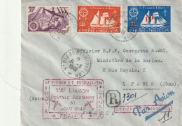 SPM Lettre Recommandée Pour Paris 1948 1ère Liaison Postale Aérienne SPM USA CANADA FRANCE - Storia Postale