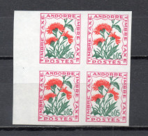 ANDORRE  TAXE  N° 46  NON DENTELE BLOC DE QUATRE TIMBRES     NEUF SANS CHARNIERE COTE 30.80€  FLEUR FLORE - Unused Stamps