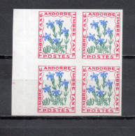 ANDORRE  TAXE  N° 47  NON DENTELE BLOC DE QUATRE TIMBRES     NEUF SANS CHARNIERE COTE 30.80€  FLEUR FLORE - Neufs