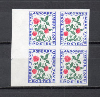 ANDORRE  TAXE  N° 52  NON DENTELE BLOC DE QUATRE TIMBRES     NEUF SANS CHARNIERE COTE 30.80€  FLEUR FLORE - Ungebraucht