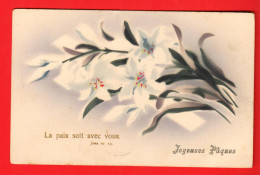 ABC-05  Joyeuses Pâques La Paix Soit Avec Vous.  Lys. Circulé 1912 - Easter