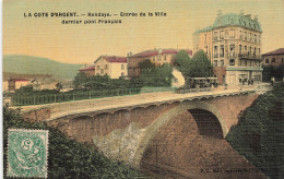 Hendaye * Train Tramway Tram * Entrée De La Ville , Dernier Pont Français * Cpa Toilée Colorisée - Hendaye