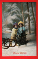 ABC-23 Bonne Année Enfants Avec Luge Dans La Neige.  Circulé 1912   - Neujahr