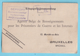 14-18 CP Prisonnier Belge Kriegsgefangenensendung Geprüft Kommandantur HOLZMINDEN  Agence Belge De Renseignements 1916 - Kriegsgefangenschaft