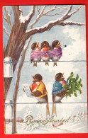 ABC-32 Bonne Année Oiseaux Multicolores Sur Une Branche Dans La Neige.  Circulé Pro Juventute 1937 - New Year