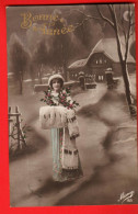 ABC-26 Bonne Année LithoJeune Femme Dans La Neige.  Circ. 1914 - Neujahr