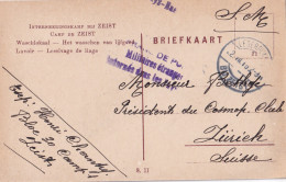 14-18 CP Interneeringkamp Bij ZEIST Lavoir Lessivage Du Linge  Obl LEGERPLAATS 22 VII 1916 Vers Zürich SUISSE  - Prisoners