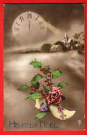 ABC-35 Bonne Année Horloge Minuit, Village, Sabot Avec Houx Et Fleurs. Cachet  1924 Sur Timbres Belges - New Year