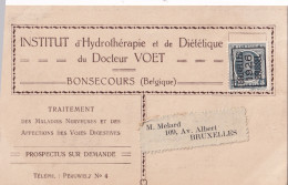 PREO 1926 Sur CP Pub Institut Hydrothérapie Et Diététique Docteur VOET ) BONSECOURS PERUWELZ  - Typos 1922-31 (Houyoux)