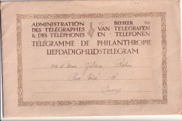 Télégramme Philantropie Telegram  N°2  STEVENS Ange Obl ANVERS 13 IX 1927   Avec Rare Enveloppe N°2 ! - Telegramme