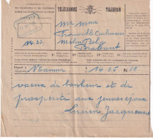 Télégramme Telegram  Déposé à NAMUR Obl Bleue JODOIGNE GELDENAKEN 13 IX 1930  - Telegrammi