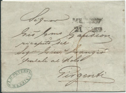 SICILE LETTRE DE MESSINA POUR GIRGENTI DE 1857  LETTRE COVER - Sizilien