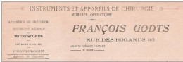 Ancienne Facture Oude Factuur  = Récépissé BRUXELLES Rue Des Bogards 93 François GODTS  Microscope  Médecine Chirurgie - 1950 - ...