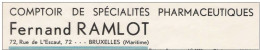 Ancienne Facture Oude Factuur  BRUXELLES (maritime) MOLENBEEK Rue De L'escaut, 72 Fernand RAMLOT Pharmacie Médecine - 1950 - ...