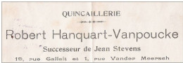 Ancienne Facture Oude Factuur SCHAERBEEK 19 Rue Gallait Et 1 Rue Vander Meersch  Quincaillerie HANQUART VANPOUCKE - 1950 - ...