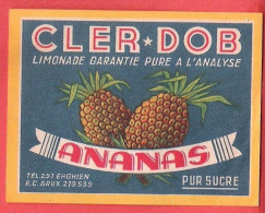 étiquette  De Soda LIMONADE Garantie Pure ANANAS Pur Sucre à ENGHIEN  (Belgique)  CLER * DOB - Limonade