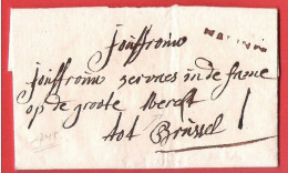 Précurseur 1745 Griffe MALINES Vers " Groote Merckt Tot Brussel "  Grand-Place Bruxelles Avec Contenu - 1714-1794 (Oostenrijkse Nederlanden)
