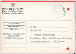 Militär Postkarte Interné Polonais SUISSE PFÄFFIKON Vers Redaktion Poln. Intern. Zeitung   Internement  Camp 1942 - Prisoner Camps