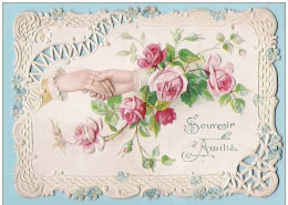 Image Pieuse - Canivet Ancien - Image En Relief :  " Souvenir D'Amitié "  Roses Main - Flowers